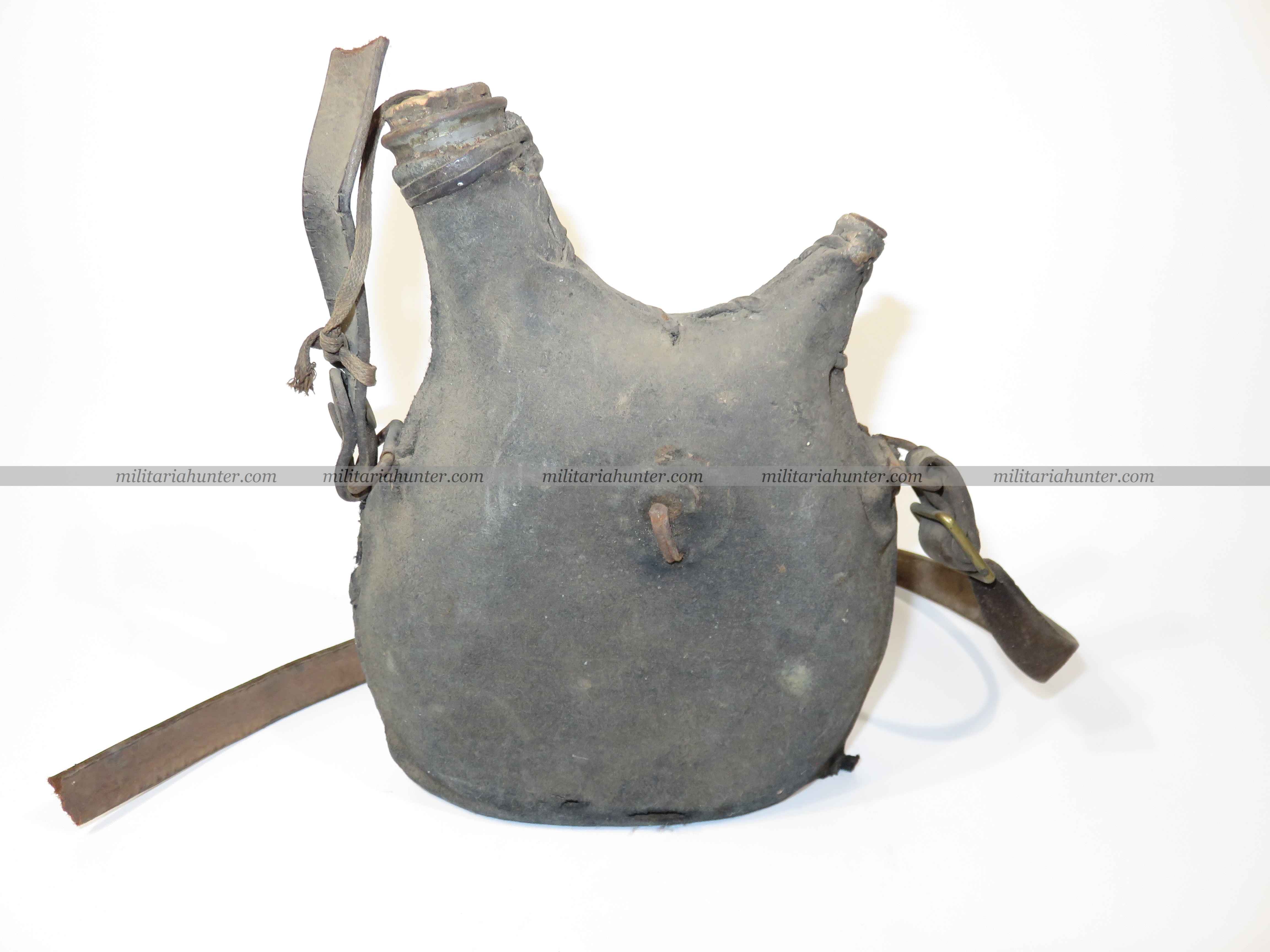 militaria : France ww1 Bidon 1 litres M1877 housse gris de fer bleuté