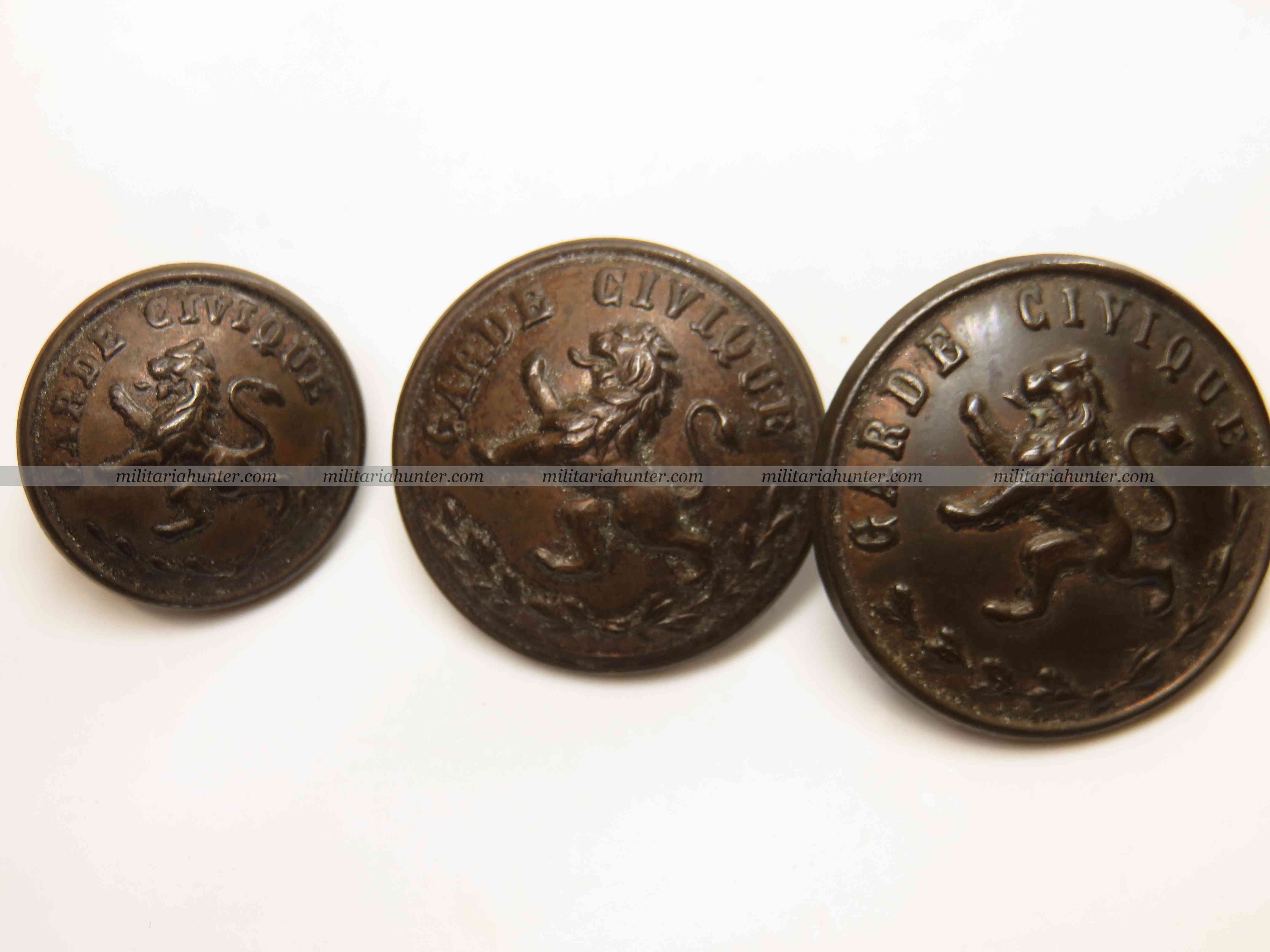 militaria : Belgique 1870-1914 lot de 3 Boutons Garde Civique