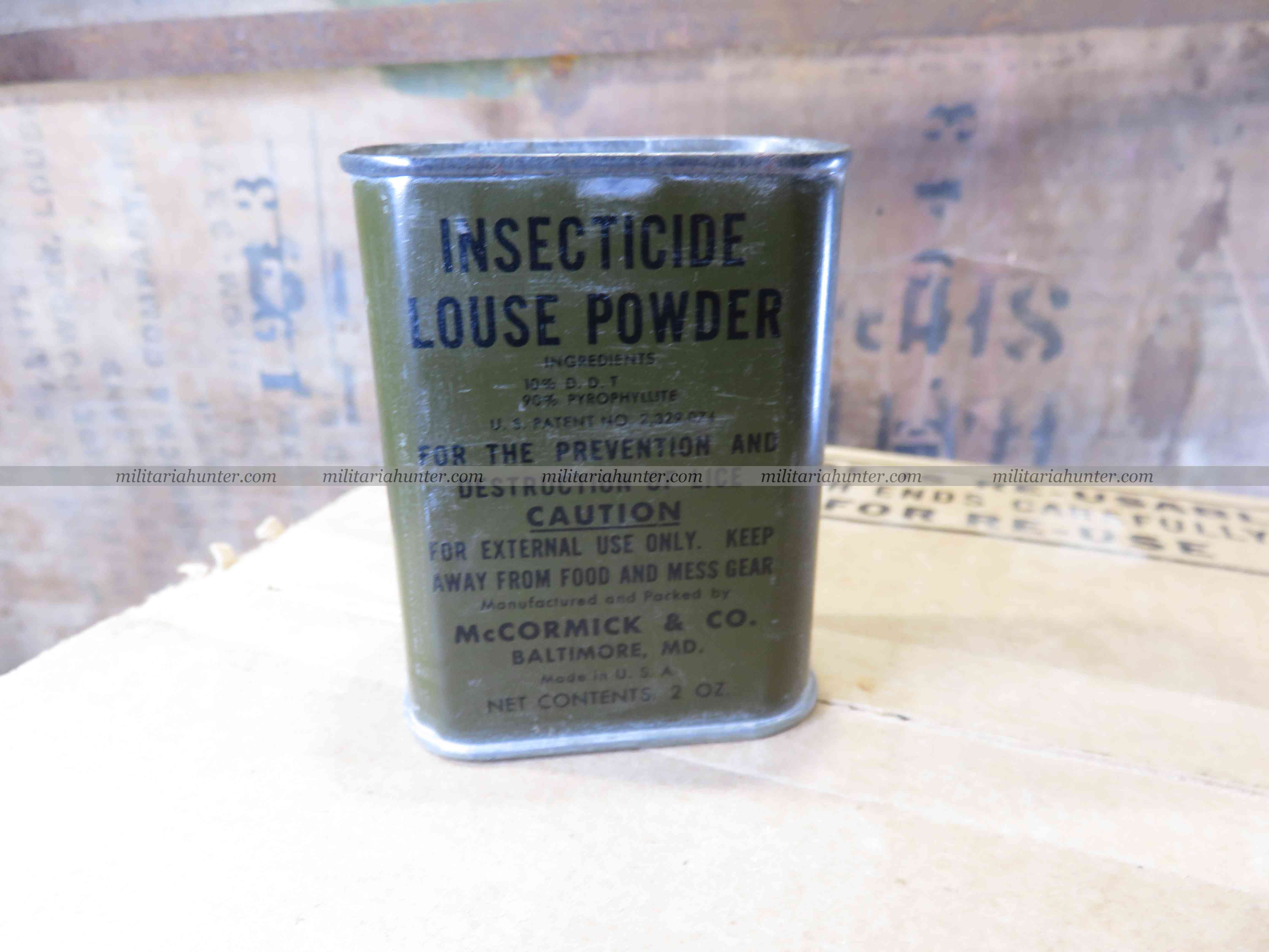 militaria : US ww2 Insecticide pot de poudre d'épouillage, boîte verte