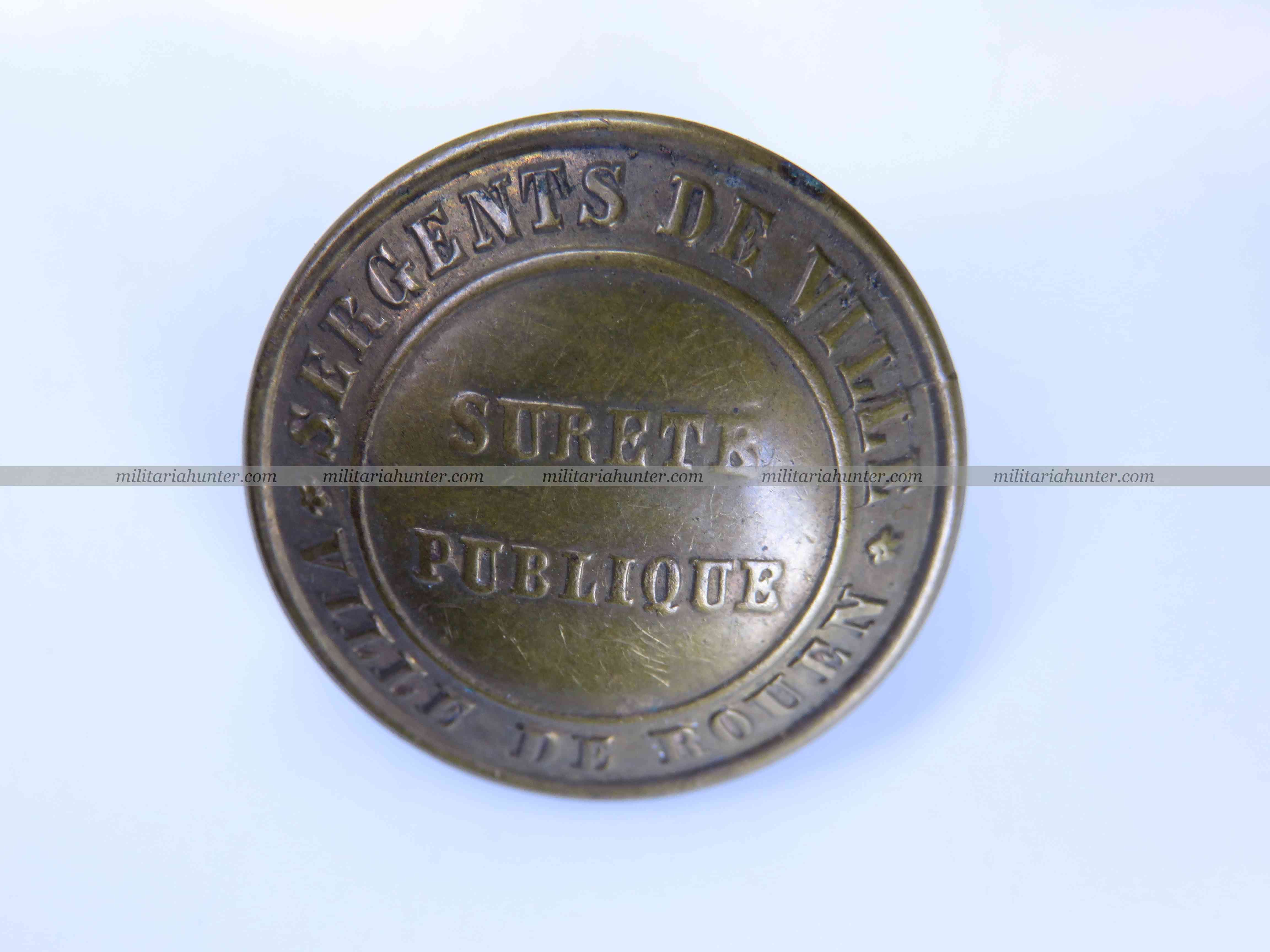 militaria : Ville de Rouen - Sureté Publique - bouton de Sergent de Ville