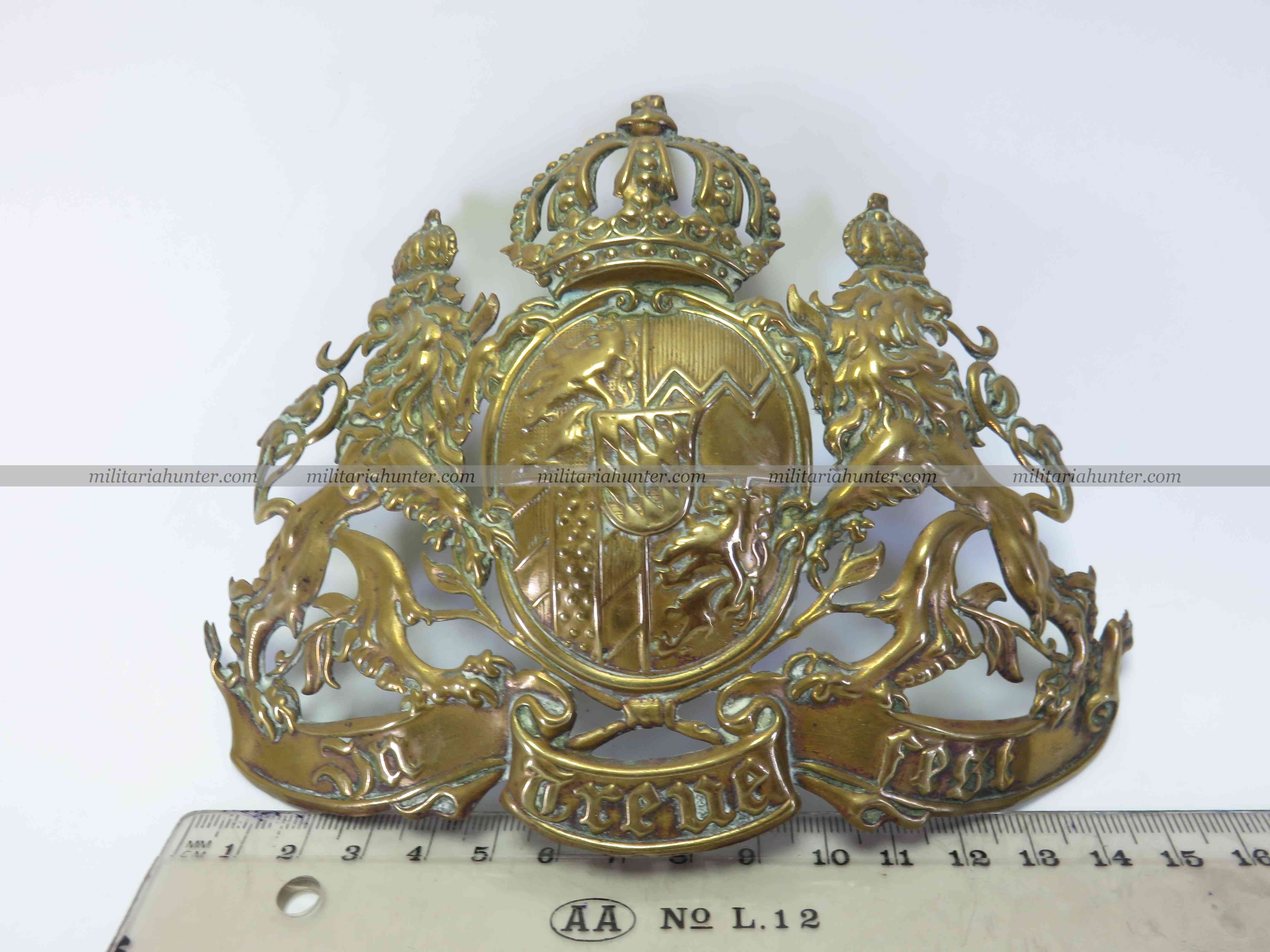 militaria : Plaque de casque à pointe bavarois - ChevauLeger ou Artillerie