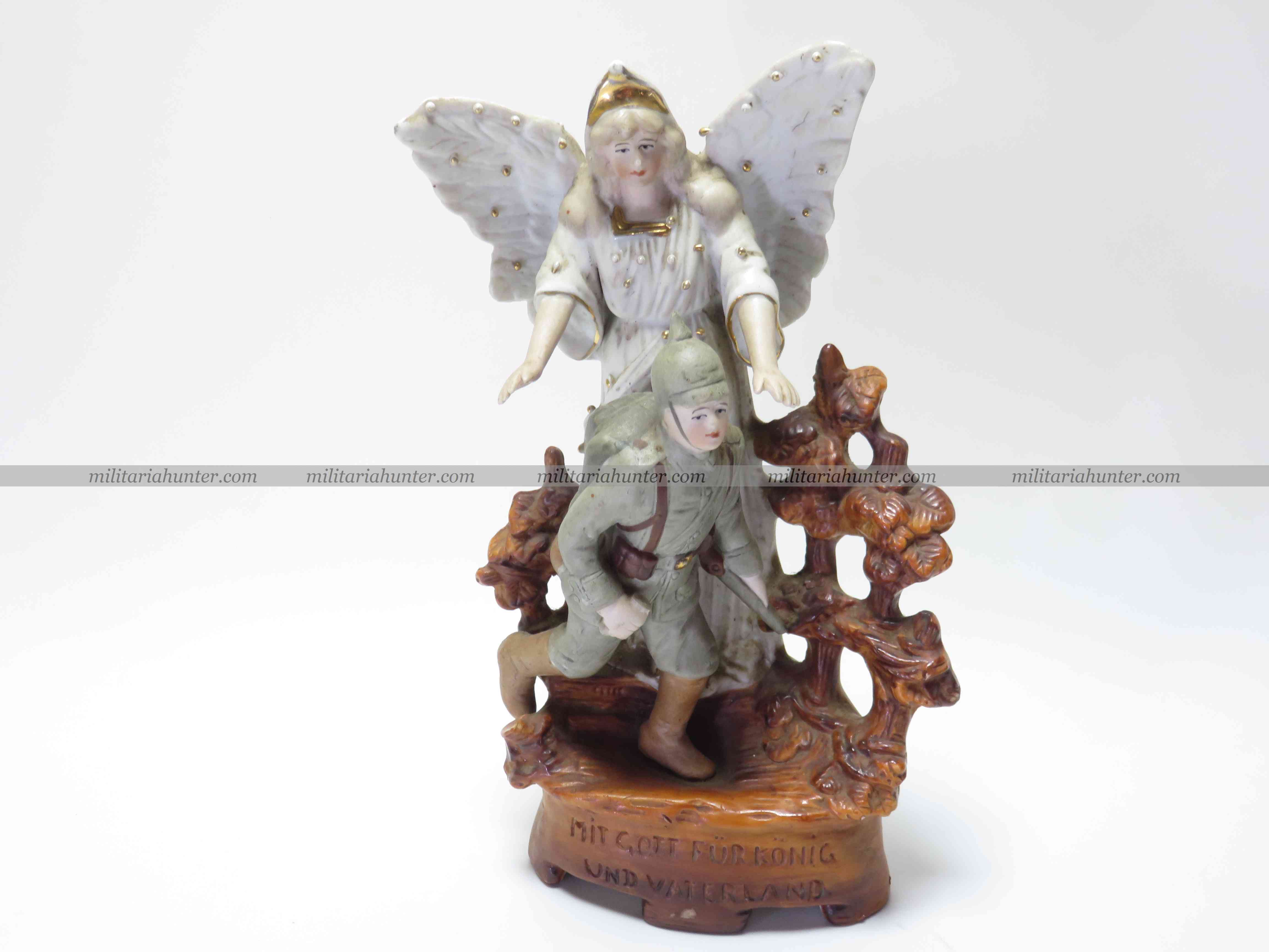 militaria : Statuette biscuit Ange et Landser - Porzellan Figur Schutzengel und Soldat