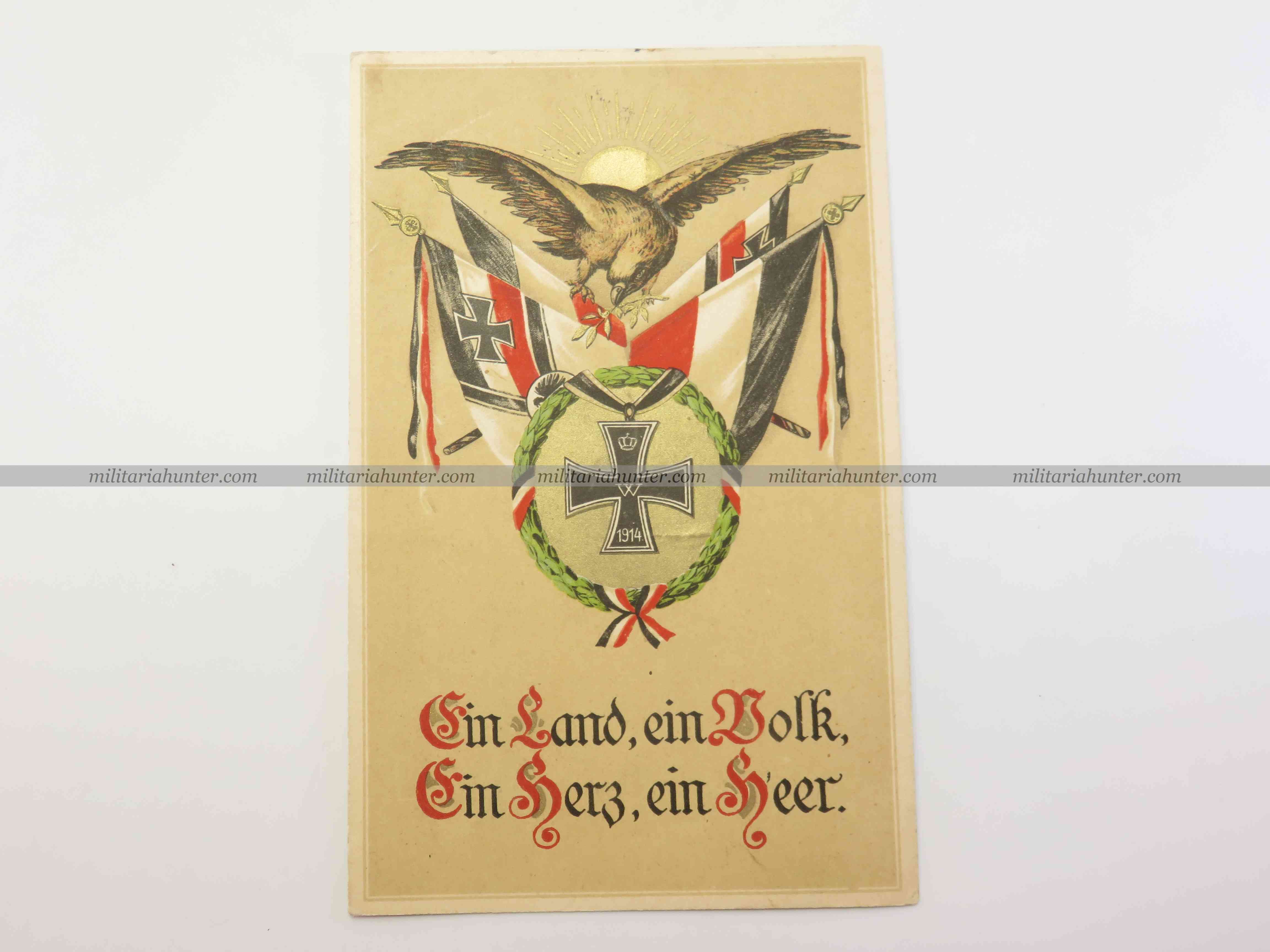 militaria : ww1 german patriotic postcard Iron Cross - carte postale croix de fer