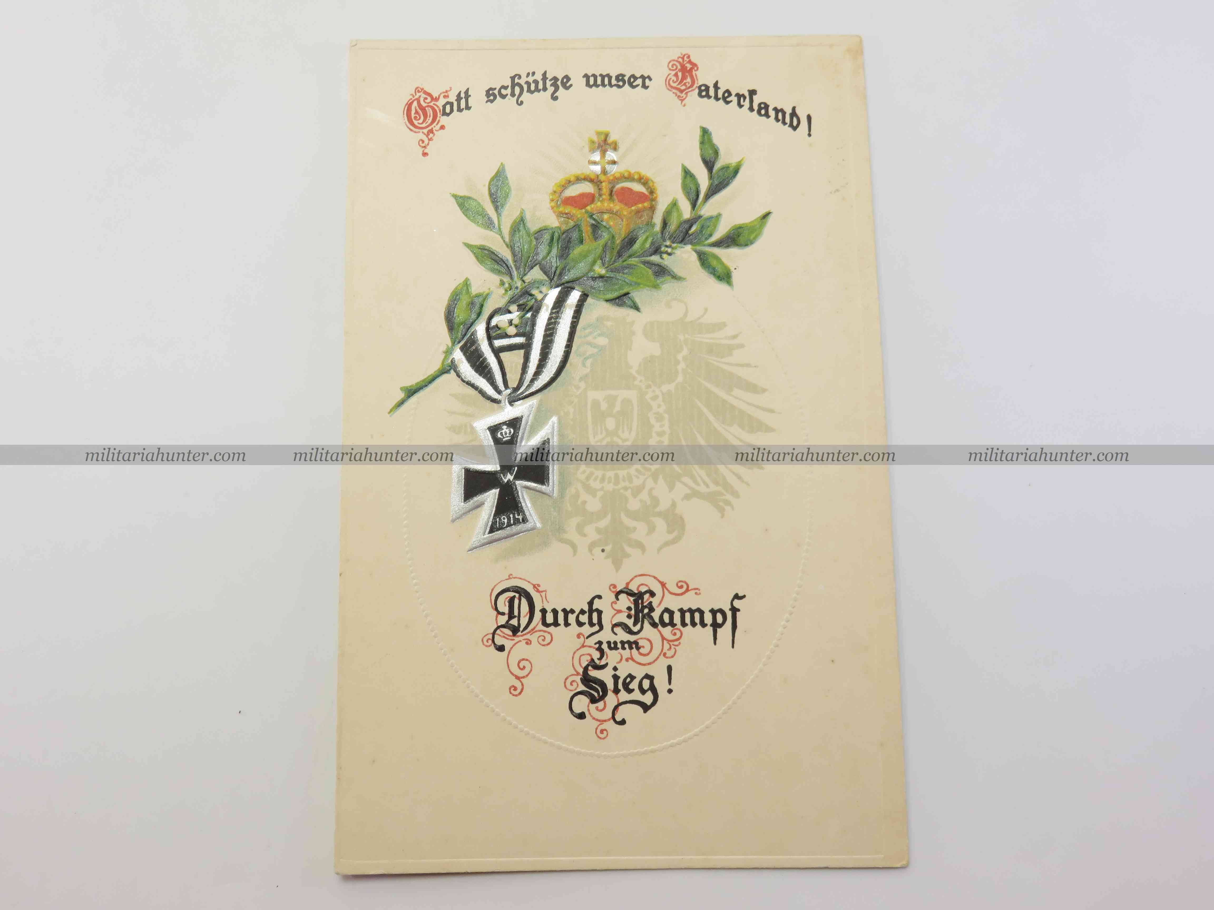 militaria : ww1 german patriotic postcard Iron Cross - carte postale croix de fer