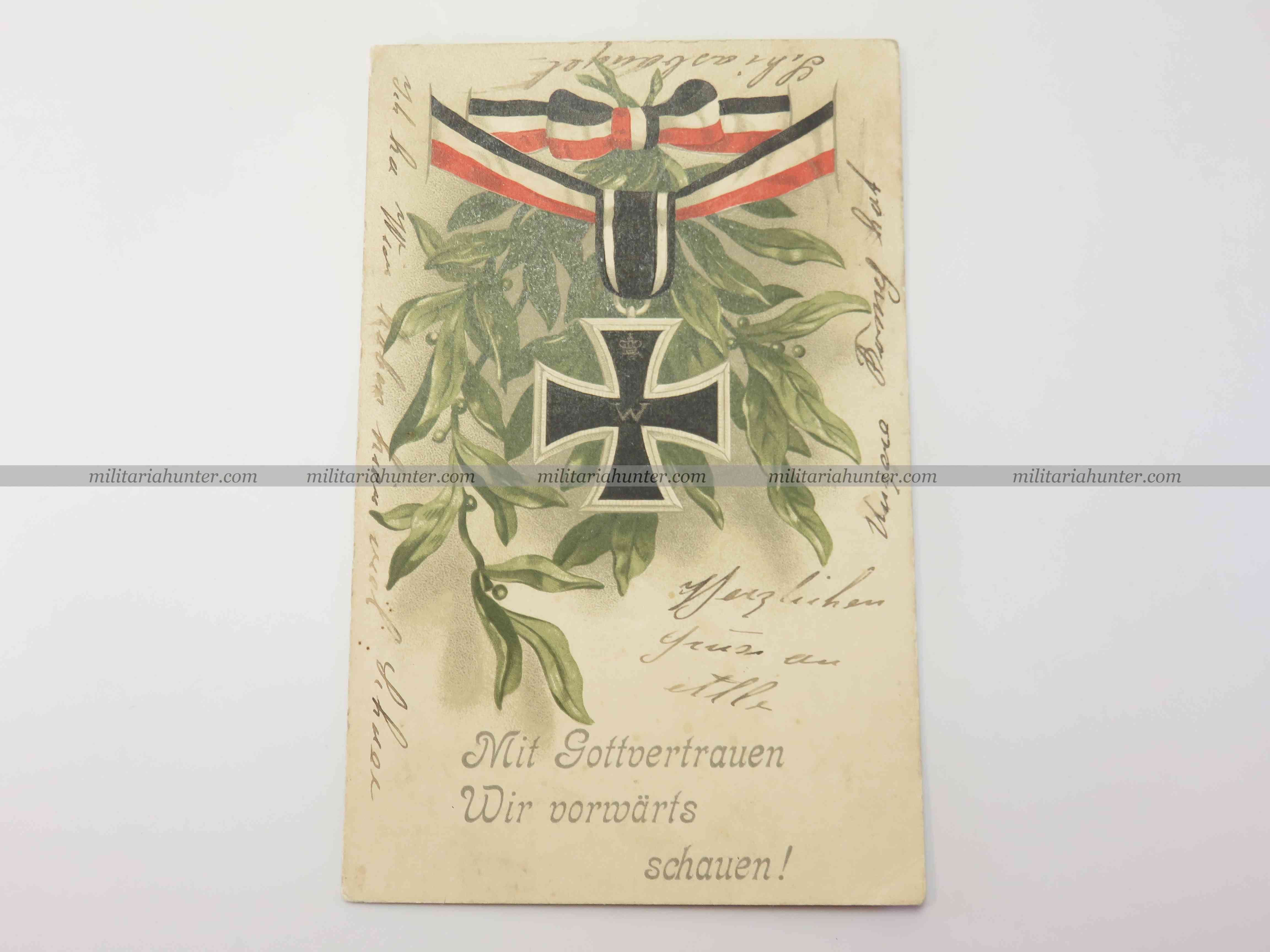 militaria : ww1 german patriotic postcard Iron Cross - carte postale croix de fer