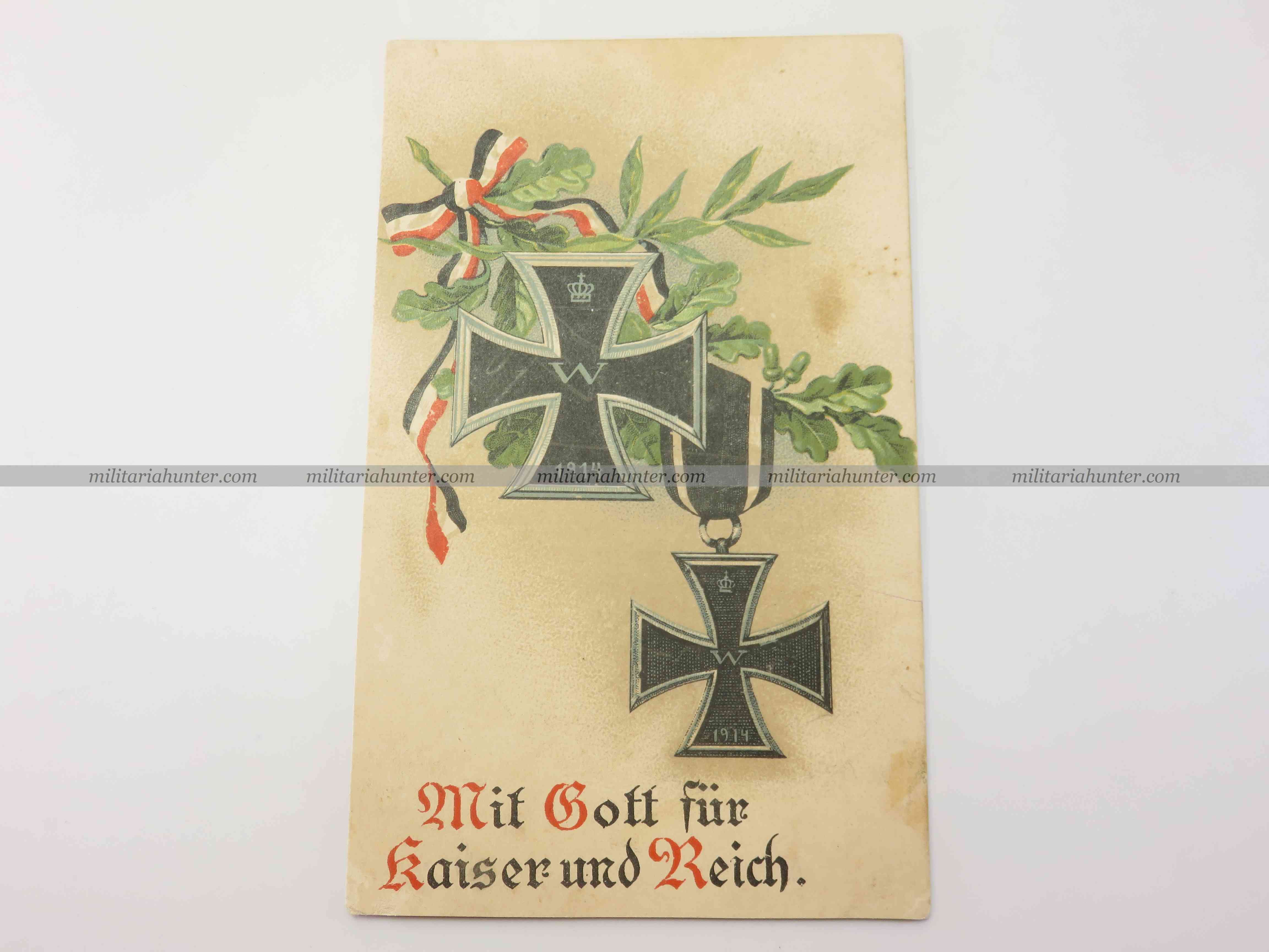 militaria : ww1 german patriotic postcard Iron Cross - carte postale croix de fer