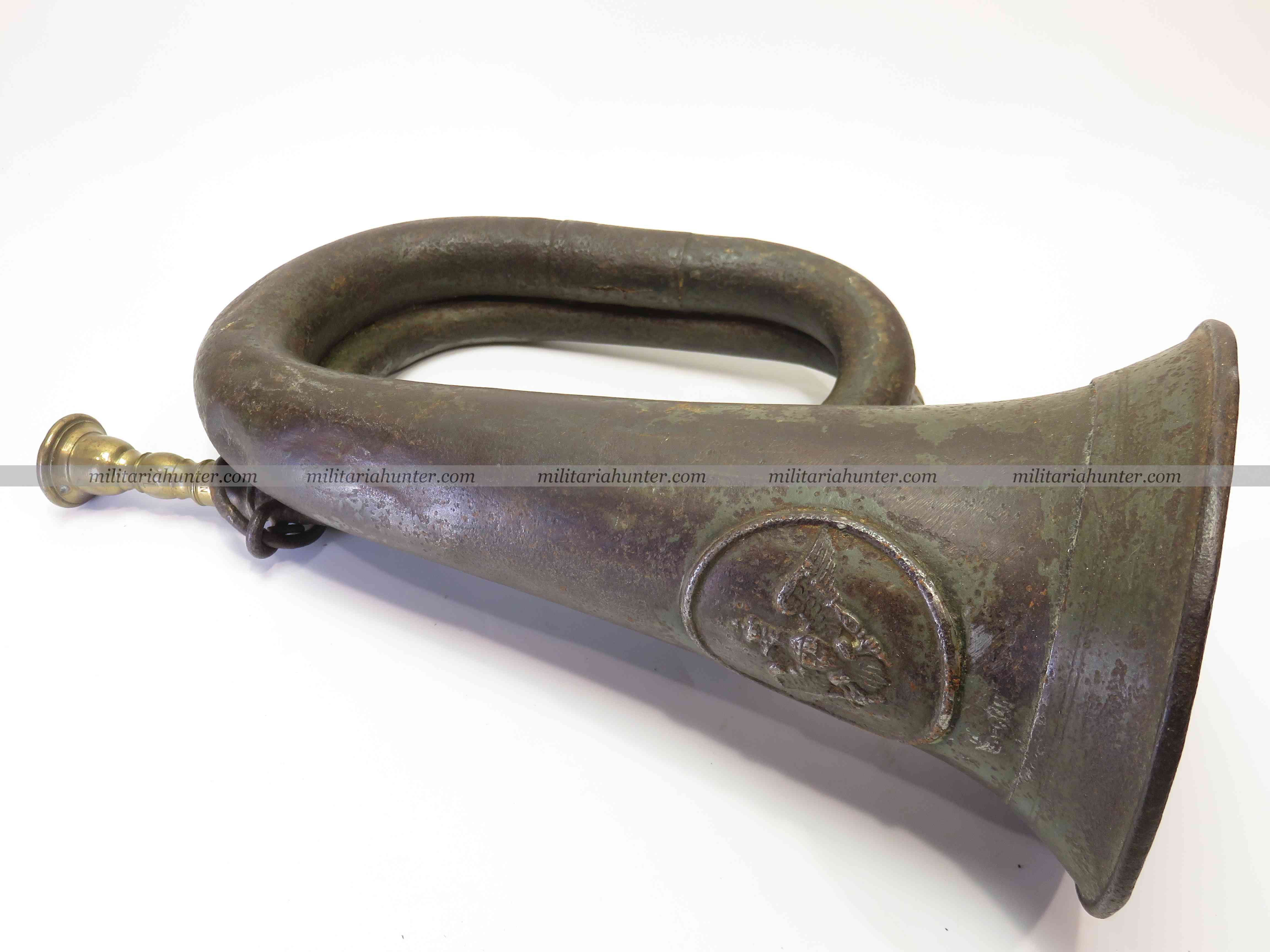 militaria : WW1 german field grey iron bugle - Signalhorn prussien feldgrau en fer