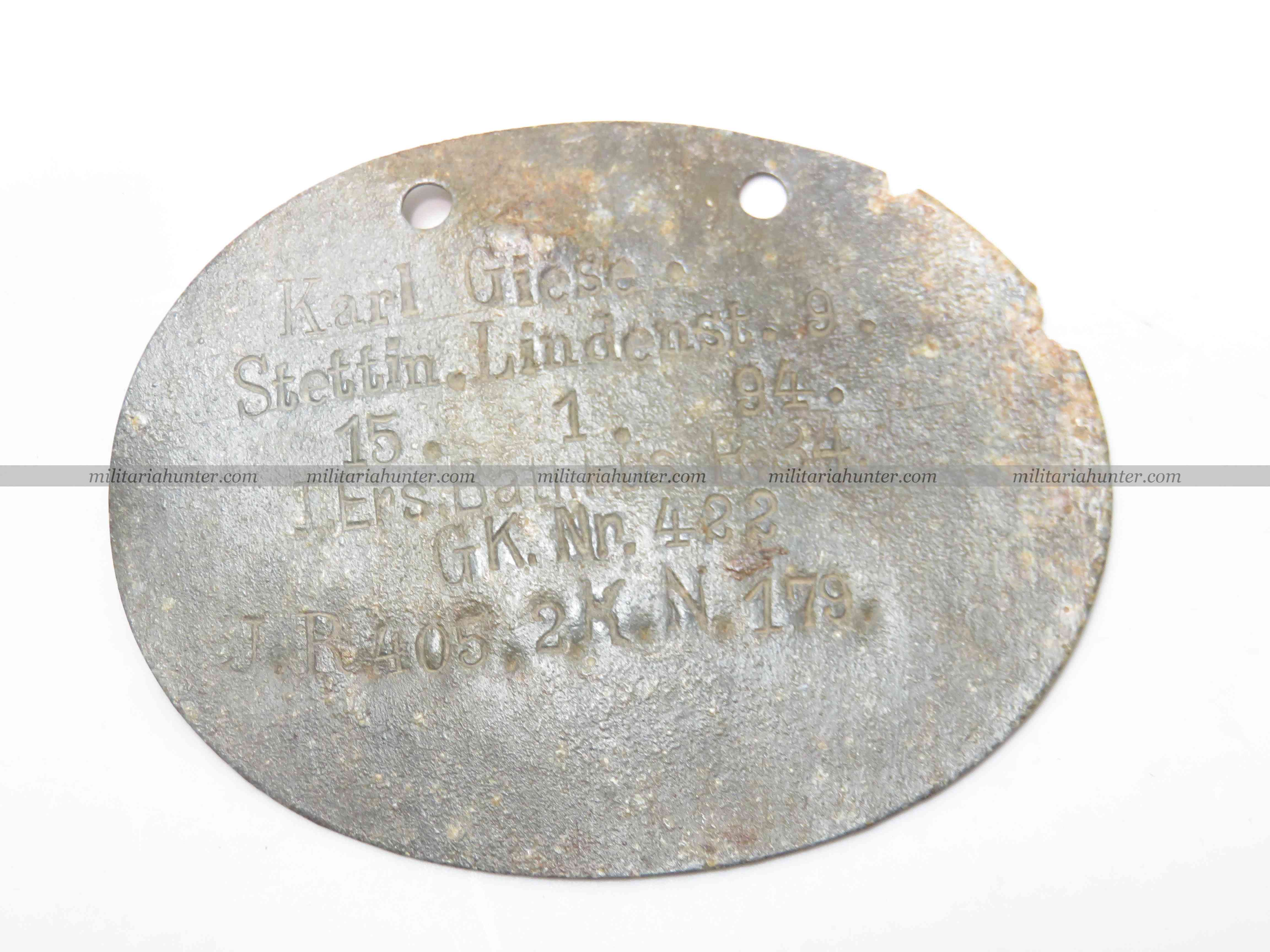 militaria : Plaque d'identité Füsilier Regiment Nr 34 + JR 405