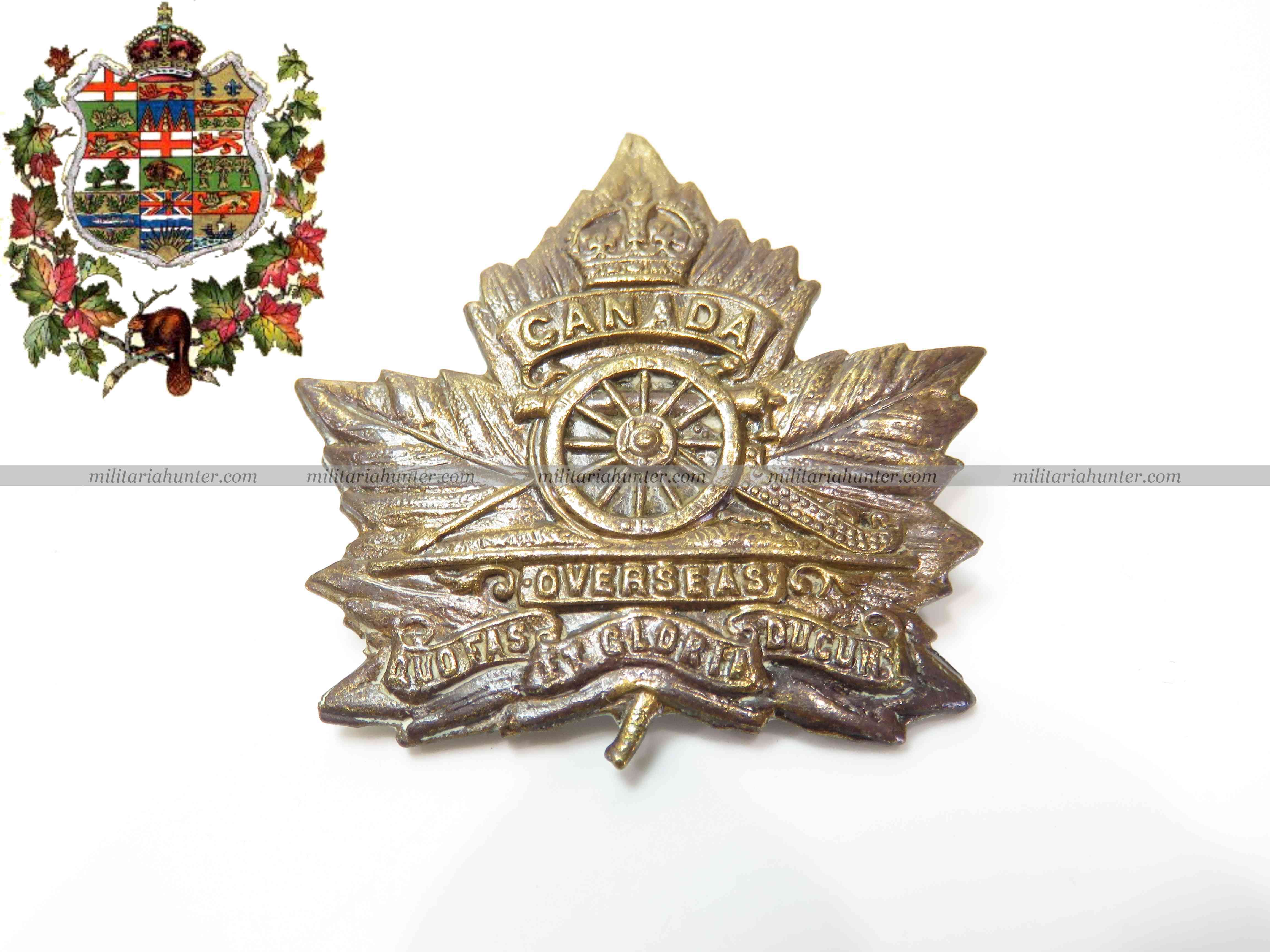 militaria : Canada ww1 Canadian Field Artillery cap badge maple leaf pattern